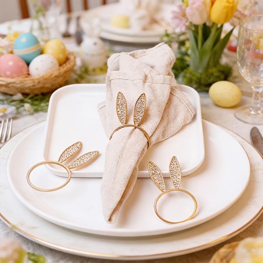 6 Piece Zinc Zinc Alloy Bunny Ear Napkin Holder 3 D Ear Napkin Buckle Creative Decorative Napkin Ring  Banquet