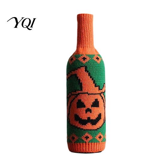 Skeleton Pattern Bottle Decor Halloween Wine Sweater, Reusable Knitted Champagne Cover, Pumpkin Skull Gift Bag Spider Sleeve Decoration for