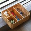Luxshiny Rectangular Woven Storage Basket with 4 Compartments Table Divided Key Basket Box Wallet Tray Entryway Organizing Utensil Holder for Tissue