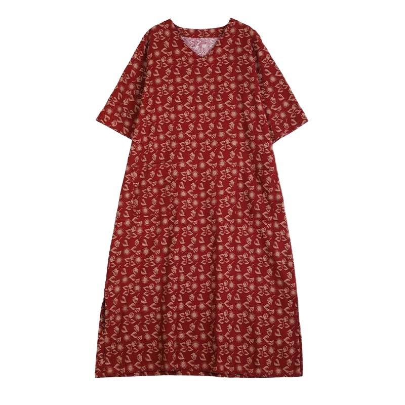 2025 Literary Retro Vacation Style Travel Dress Plus Covering Flesh Skinny V-Neck Long Dresses