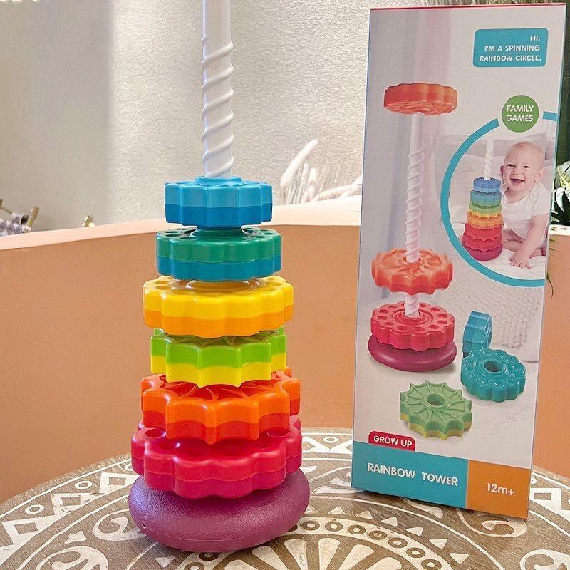 Colorful Plastic Rainbow Stacking Tower Toy For Toddlers Ages 1-2 Educational Fun