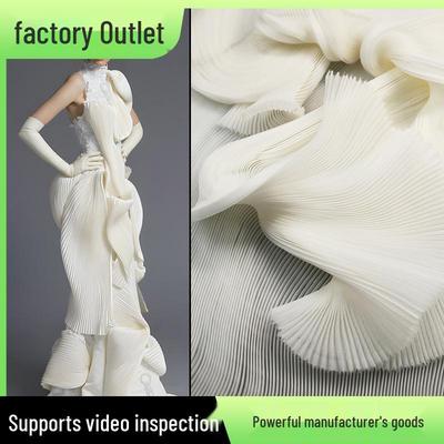 Tejido de Organza Blanca Plisada con Textura Arrugada para Decoración de Vestido de Noche
