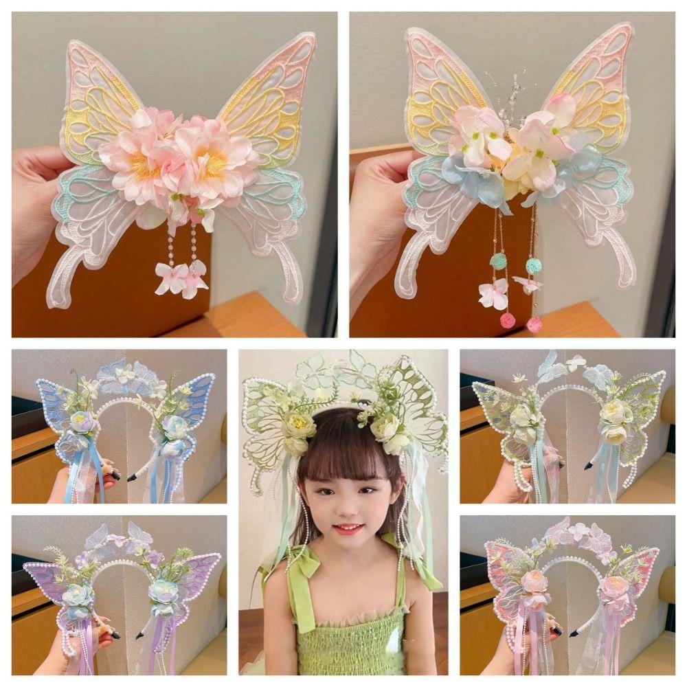 Mesh Big Butterfly Wing Hairpins Kawaii Elf Ear Headband Fashion Children's Headdress  Daily