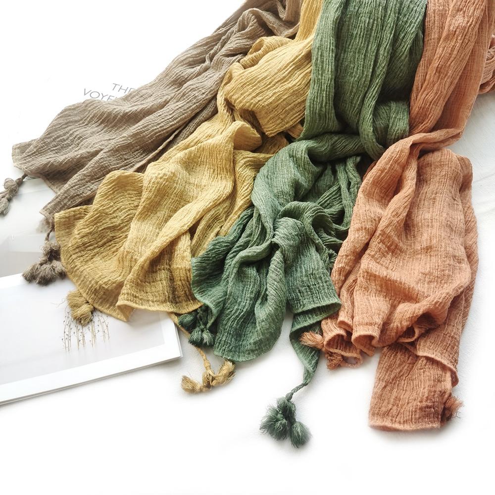 Solid Color Literary Retro Scarf Autumn and Winter Men's Scarf Bark Ball Scarf Women's Shawl Bag Turban