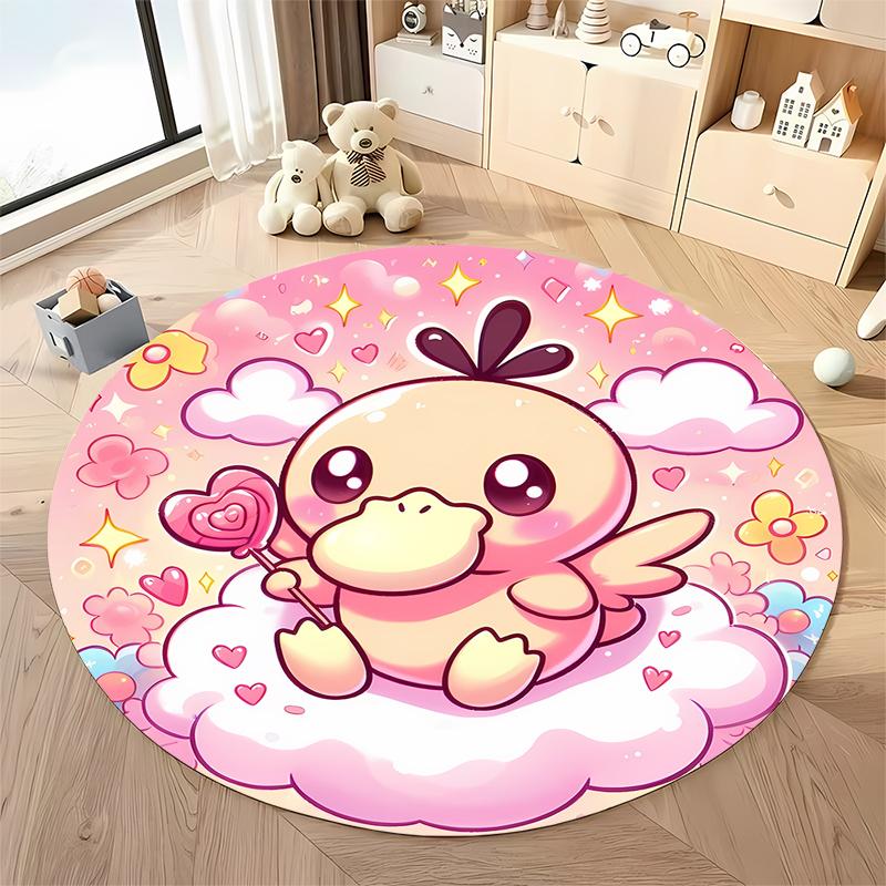 Various Styles and Sizes Pokemon Psyduck Cartoon Round Carpet Bedroom Living Room Sofa Study Desk Seat Mat Kids Room Decor Rug