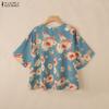 ZANZEA Women Casual Round Neck Half Sleeve Loose Floral Blouse