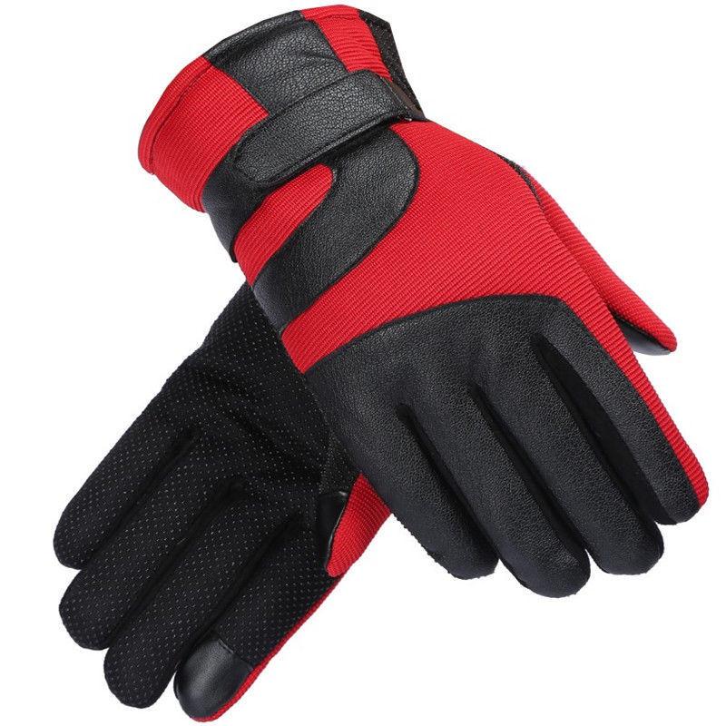 Men's Winter Windproof Leather Gloves - Fleece Lined, Touchscreen Compatible, for Outdoor Cycling & Motorcycling