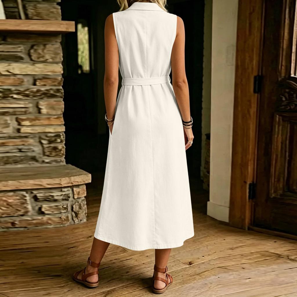 Women's  Casual Loose Linen-Cotton Sleeveless Dress