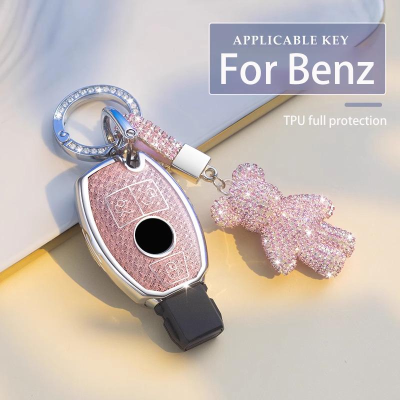 Female Key Case for Mercedes Benz CLS CLA GL R SLK AMG A B C S Class 3 Button Remote Car Key Cover Holder Keychain Accessories