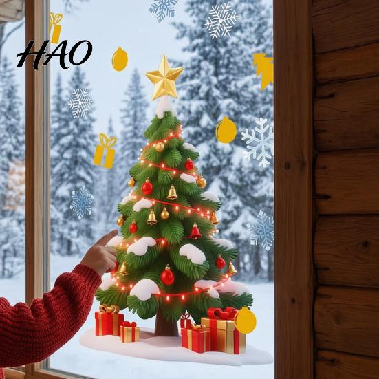 Removable Glass Stickers Christmas Window Cling, Santa Climbing Rope Sticker, Static Cling Indoor Outdoor Decor PVC Tree Decal for Doors Windows