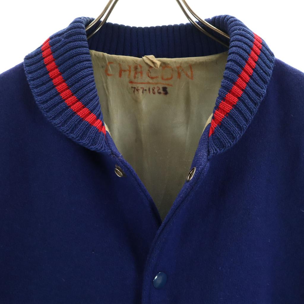 LASLEY KNITTING 60s Wool Vintage Sleeve Leather Stajan 44 Navy System Men's Used