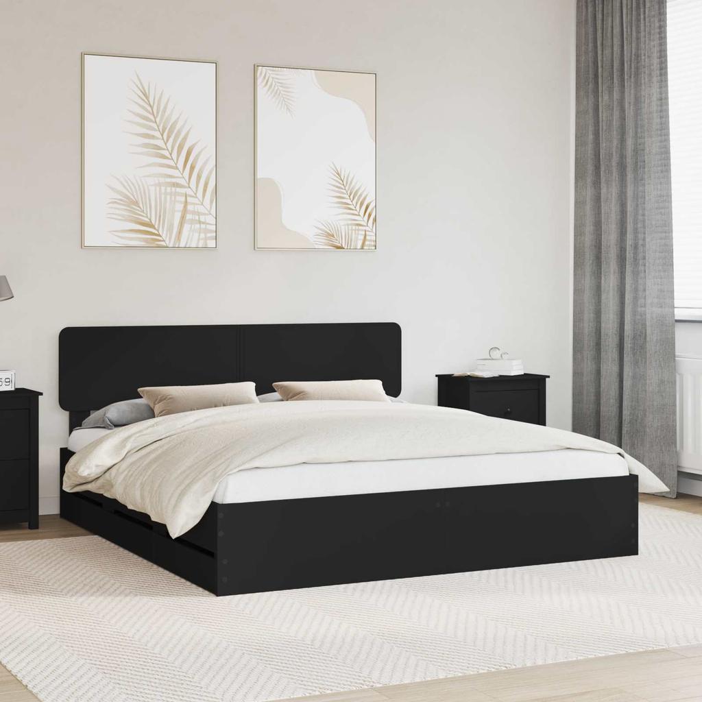 Bed Frame with Drawers Black 180 x 200 cm Particleboard