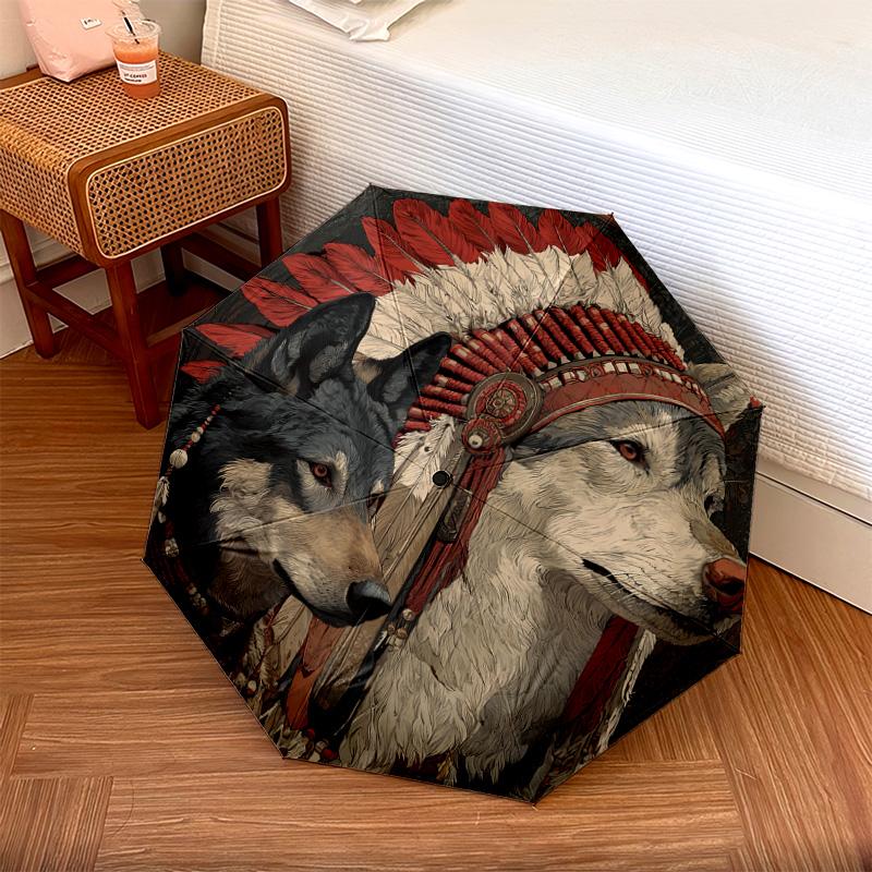 

1 PC Automatic Folding Umbrella - Wolf Pattern, Portable & Foldable Design with 8 Ribs, Christmas Birthday Gifts