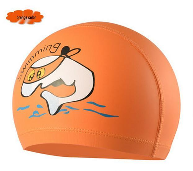 Children's Comfortable Dolphin Swimming Cap - Solid Color PU Coated, Suitable for Boys & Girls.