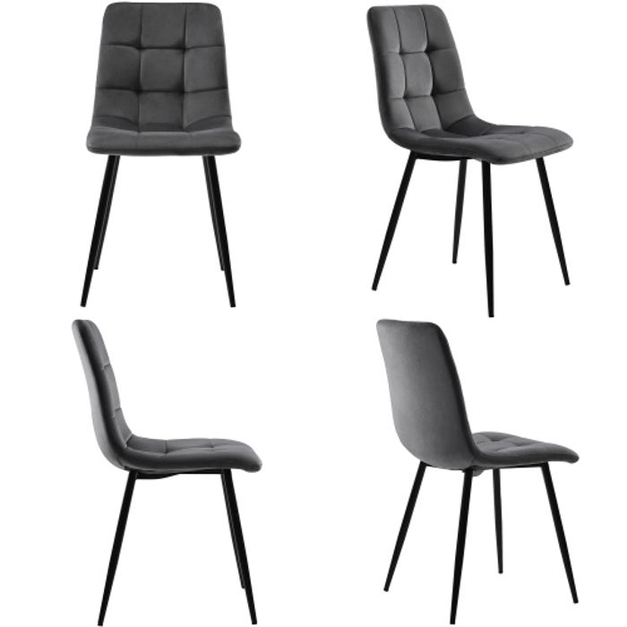 Chaises De Salle À Manger (4), Gris Foncé, Ensemble De 4, Rembourrées, Avec Dossier, Assise En Velours, Châssis En Métal