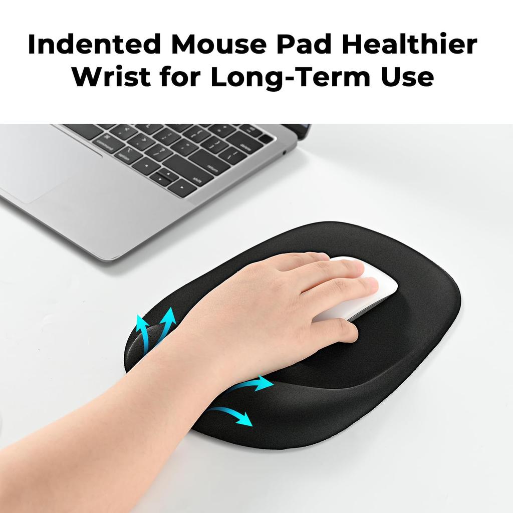EooCoo Mouse Pad with Wrist Gel Wrist Hand Central Hollow Great for Small Wrist Pain Tendonitis Fatigue Cute For Office and Home Washable Black Rest,