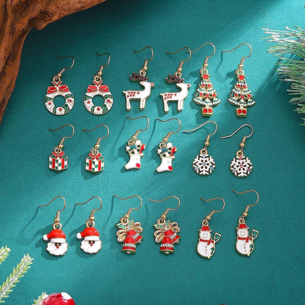 Christmas Ornaments Elk Socks Santa Claus Snowman Necklace Pendant Earrings Bijouterie Sets