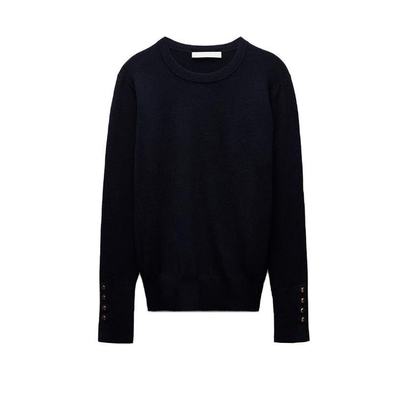 Fall and Winter New Women's Clothing Cuff Four Buttons Plain Stitch Basic Round Neck Long Sleeves Knitwear Tops 8851170