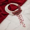 Creative Halloween Gift Ideas Gothic Blood Drop Choker, Layered Faux Pearl Necklace, Red Tassel Unique Holiday for Women Earrrings, Punk Style Vampire