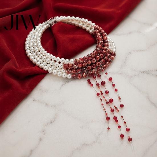 Creative Halloween Gift Ideas Gothic Blood Drop Choker, Layered Faux Pearl Necklace, Red Tassel Unique Holiday for Women Earrrings, Punk Style Vampire