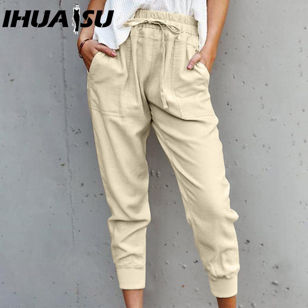 

ИГУАСУ Летние Женские Свободные Большого Размера Однотонные Простые Брюки-Скинни Кэжуал Длиной Девять Девятых S бежевый