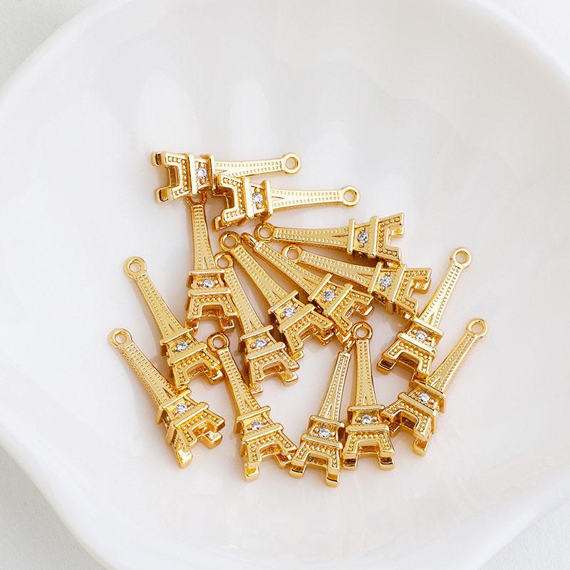 

14K Gold Plated Eiffel Tower Pendant with Zirconium, DIY Charm for Jewelry Bracelet