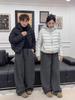 2026 European Striped Fleece-Lined Wide-Leg High-Waist Floor-Length Women's Trousers