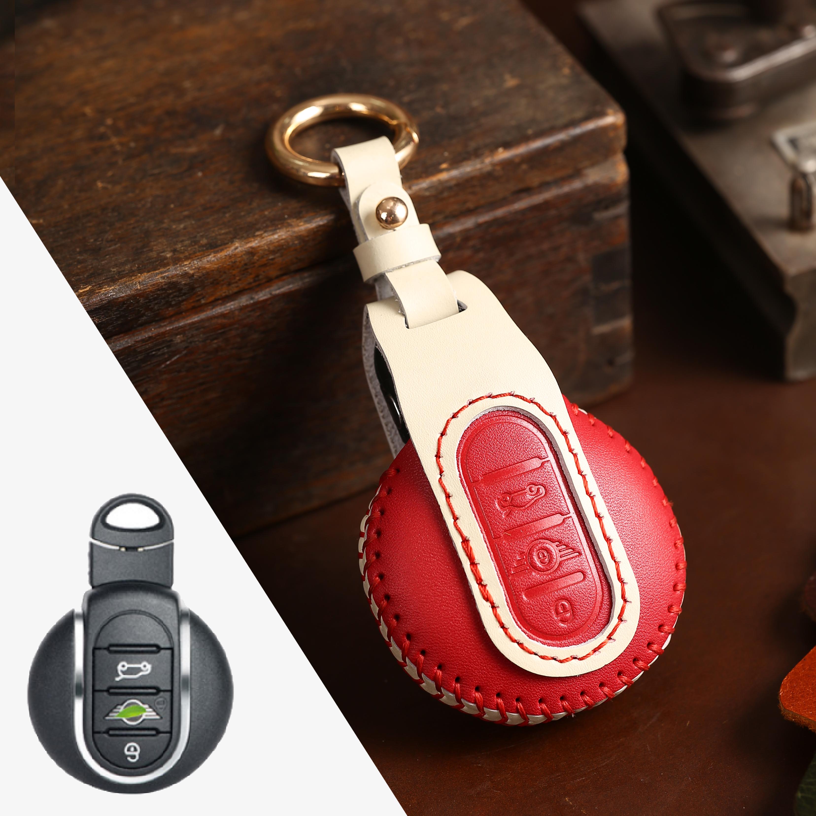 

GUSHIBEI Роскошный кожаный чехол для ключей ручной работы для BMW Mini красный