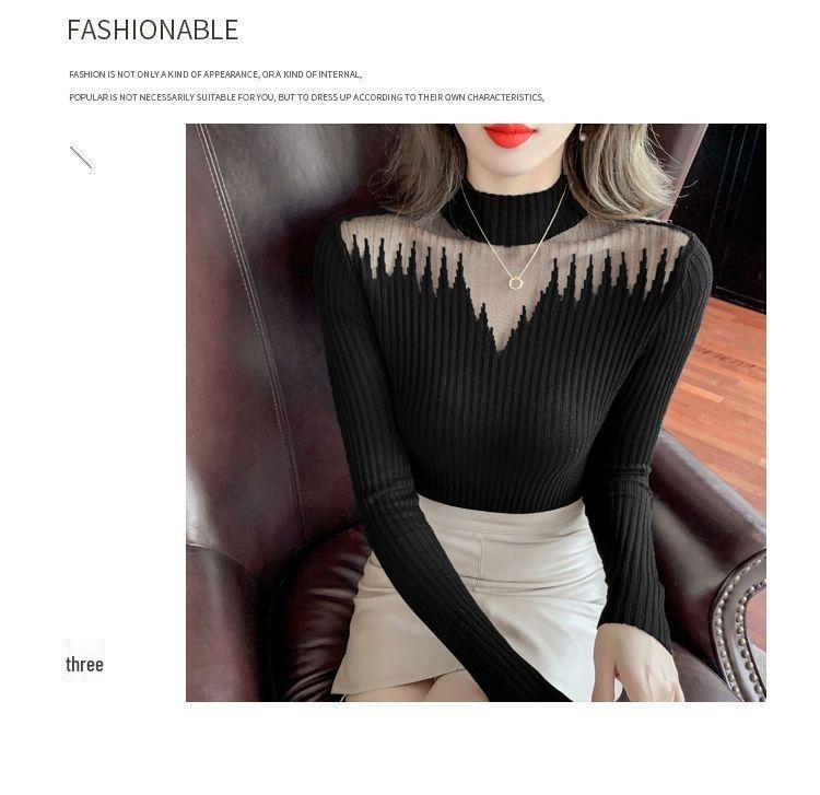 2024 Autumn/Winter Slim-Fit Knitted Pullover - Openwork Design Long Sleeve Base Layer Sweater