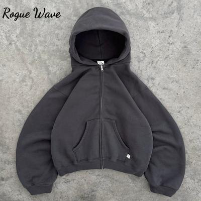 RogueWave Retro Americano Cor Sólida Moletons Feminino Masculino Outono Manga Longa Tops Camisa com Capuz Streetwear Hip Hop Pulôver Moletom Y2K Novo