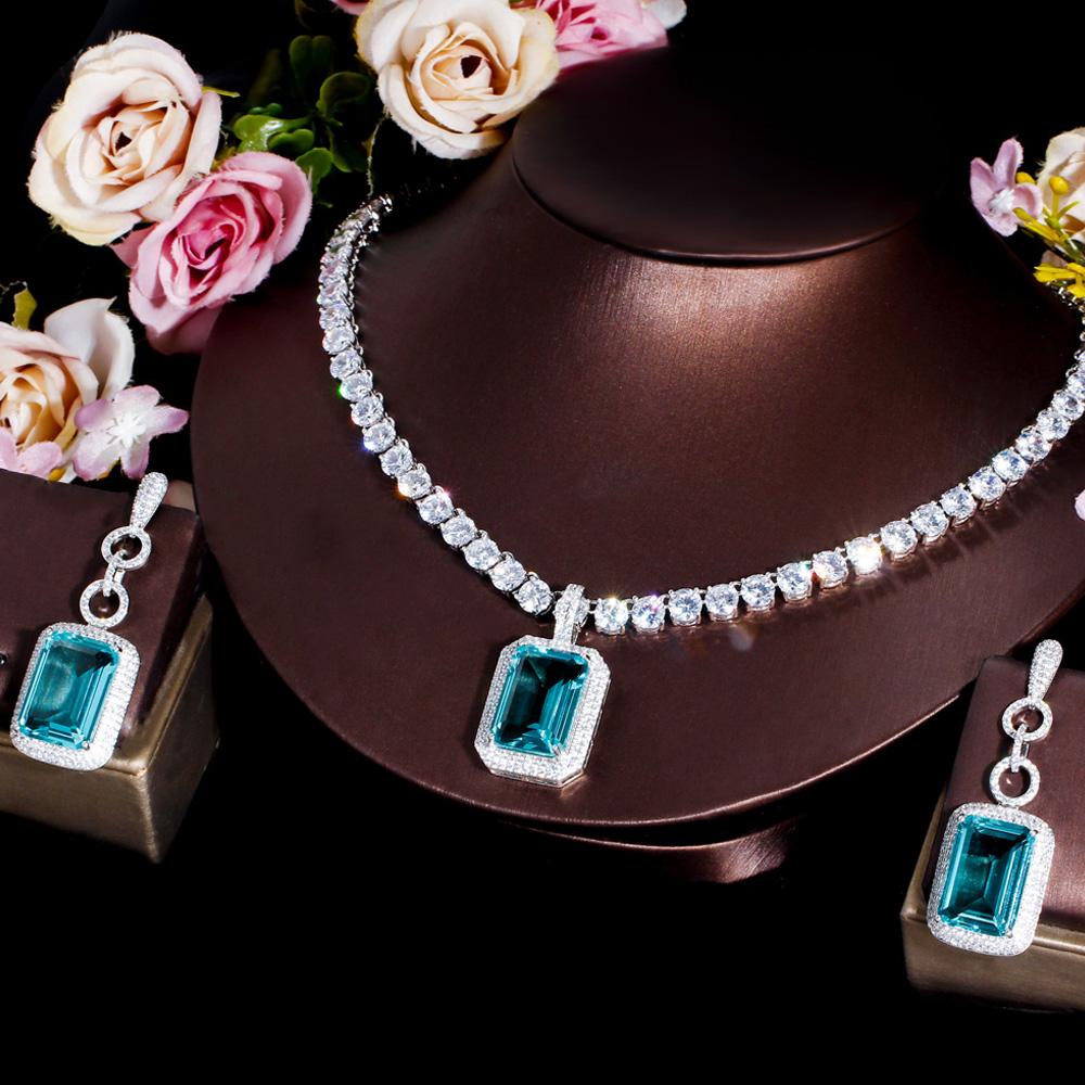 

Сверкающие цирконы 5А, круглые циркониевые большие теннисные цепочки, ожерелье, серьги-подвески, свадебные комплекты ювелирных украшений для праздничной одежды