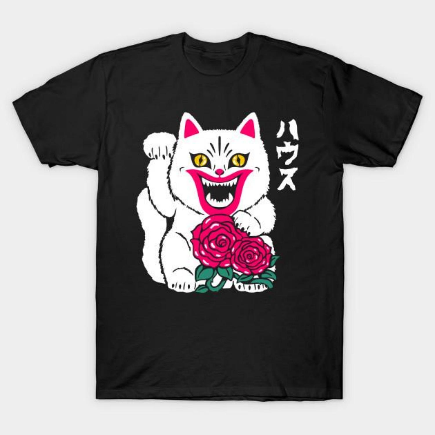 

Мужская черная футболка с принтом Lucky Hausu Печать на трансферной бумаге без вырезания Хлопковая футболка S