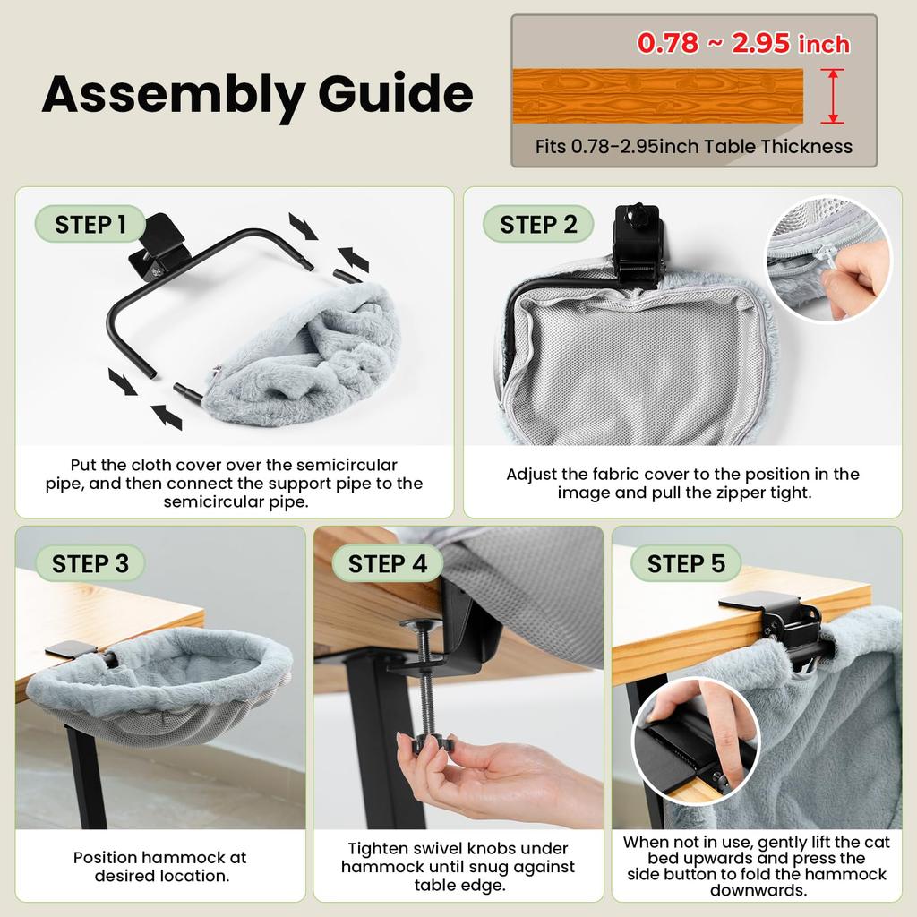 JUNSPOW Cat Sinking Made with Soft Rabbit Fits Various Weight Capacity 18kg Bed, One-Touch Folding, Bed, Space-Saving Semi-Circular Design, Fur,