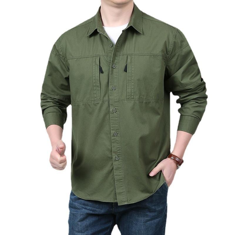 Spring and Autumn Men's Loose Work Shirt Casual Comfort Long Sleeve Cotton Middle-aged Shirt Men's Shirt