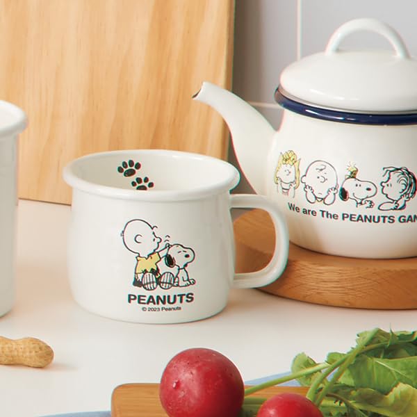 Toyo Horo PEANUTS Enamel W12 x x Mug, White, Size Approx. D9.5 H7.5, SNJ-2312