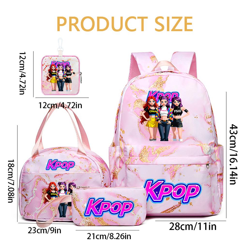4pcs K-POP Group Print Backpack Teens Capacity Schoolbag With Shoulder Bag For Daily Use Girls Travel Casual School Bag Color