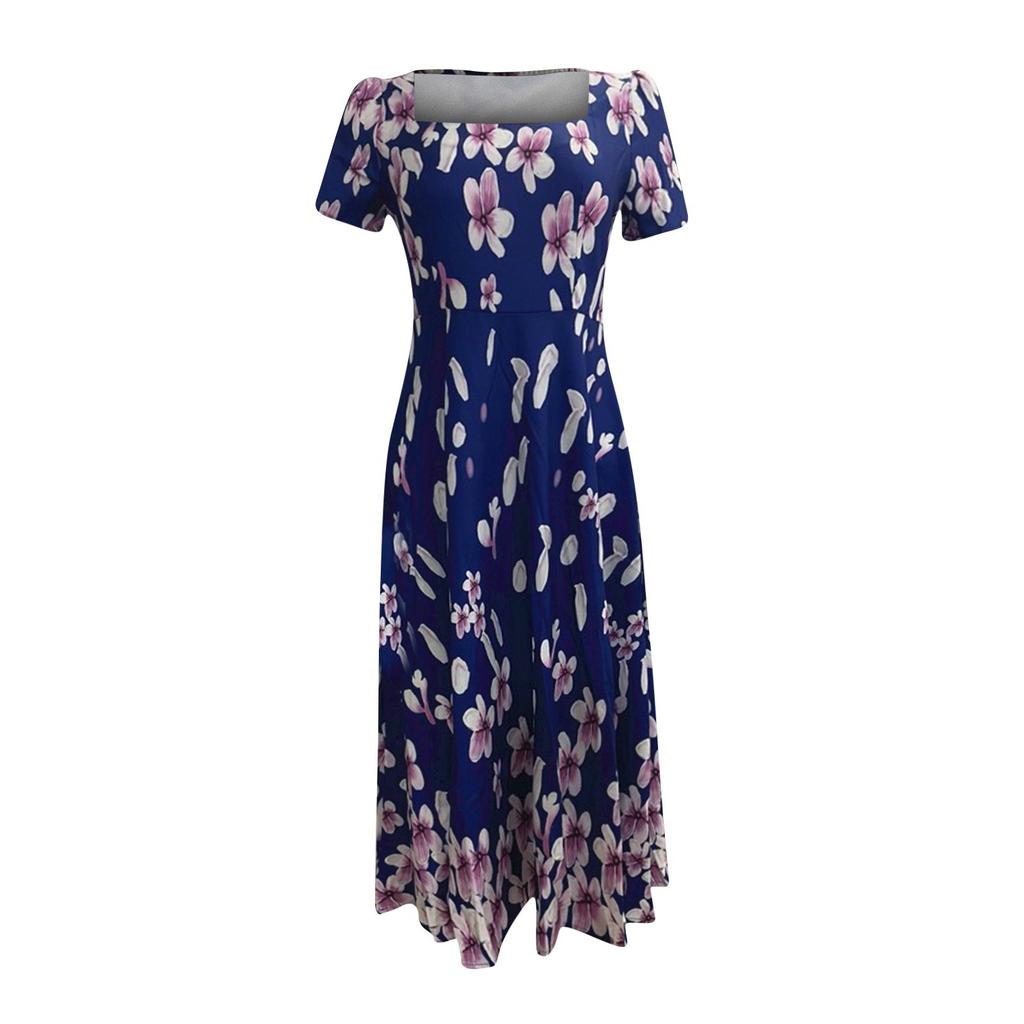 Dámská móda Butik Sunshine prádlo čtvercový výstřih s krátkým rukávem polohovací šaty s vícebarevným potiskem