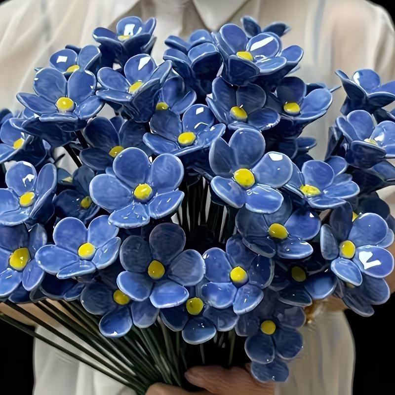 Latest 6/8/10pcs Handcrafted Ceramic Forget Never Fades Ceramic Flowers Home Ornament Indoor And Outdoor Home Decor