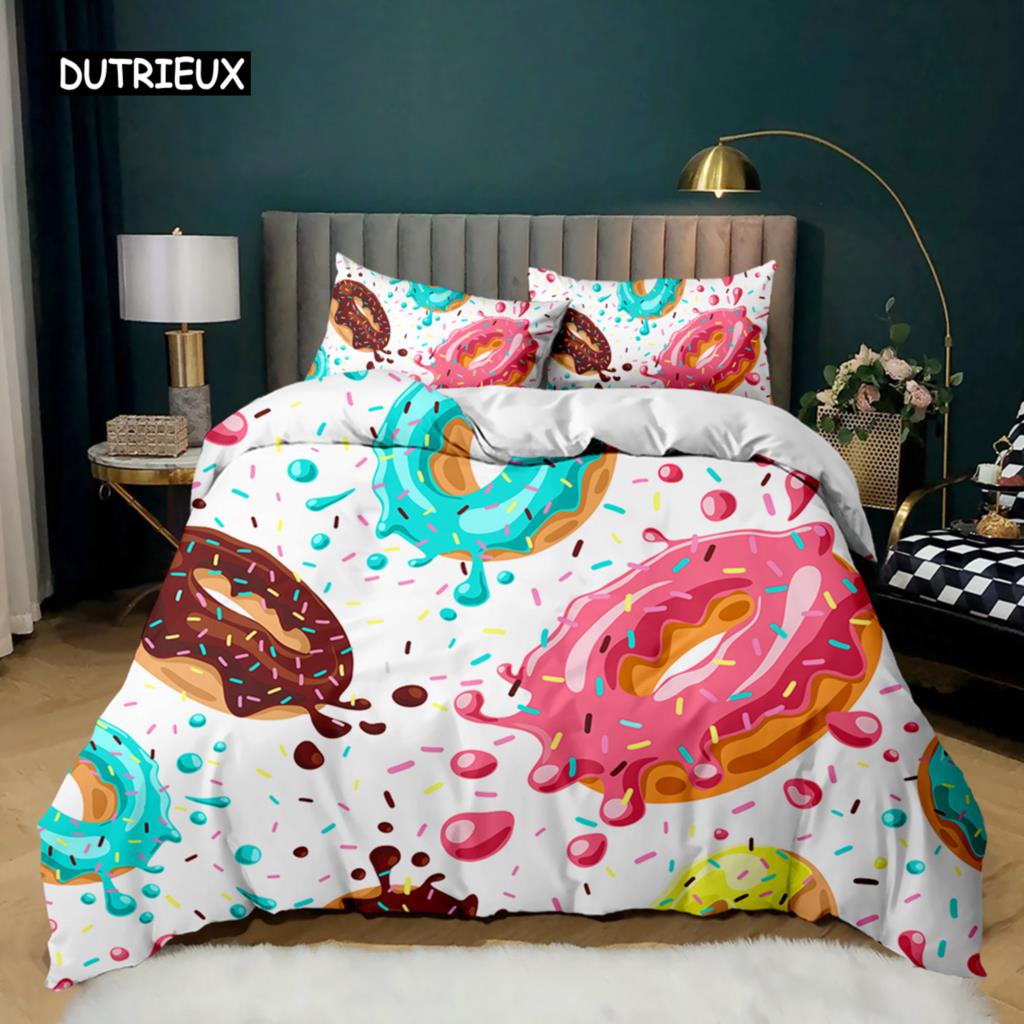 Munk Påslakan Färgglad Tie Dye Quiltöverdrag för Barn Gåva Flickig Söt Sötfärgad Dessertmat Polyester Sängklädesset
