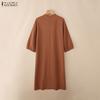 ZANZEA Women Casual V-Neck Solid Color 3/4 Sleeve Dress