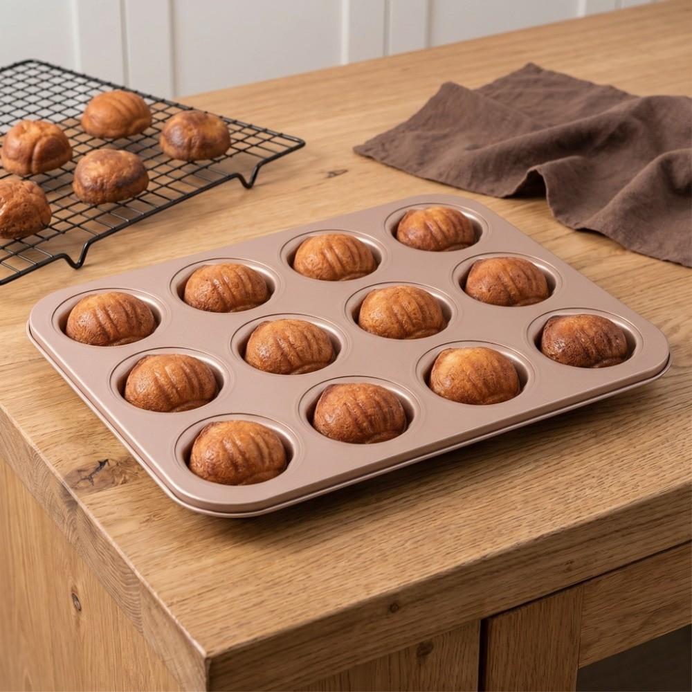 12 Cavity Muffin Cake Pan Carbon Steel Nonstick Baking Pan Desserts Muffin Puddings Candy