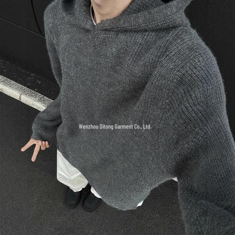Men s Trendy High Street Casual Hooded Knit Sweater - Winter Loose Fit XXL серый