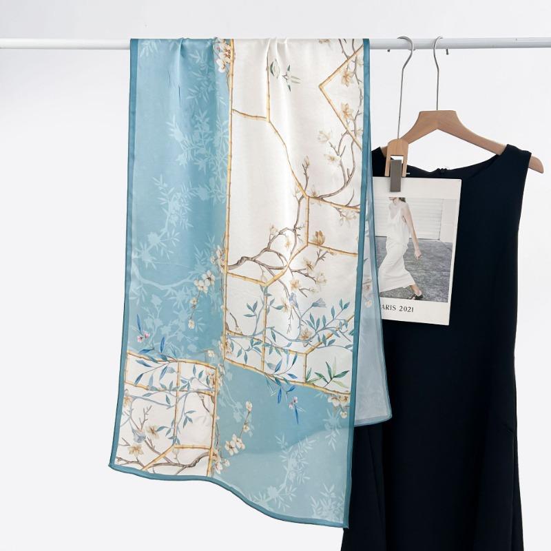 Spring and Autumn New 100 Mulberry Silk Long Scarf Women's Elegant Atmospheric Silk Shawl Versatile High-end Silk Scarf