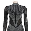 Fashion Women's Dress Solid Colour Mesh Drill Long Sleeve Long Dress