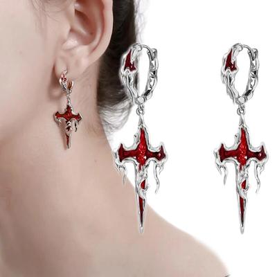 Cruz vermelha gótico punk brincos feminino hip hop moda orelha gancho pingente eardrop casamento festa de halloween presentes acessórios
