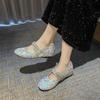 Fashion 2025 New French Mary Jane Shoes Women's Inside Heightening Rhinestone Sequin Mori Shoes