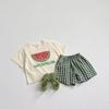 Printed Fruit T-shirt Girls Two Piece Set Summer Clothes Fashion Korean Style Children Short Sleeve Tees + Plaid Shorts Outfits