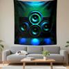 Vertical Tapestry Four Speaker Cones Green Blue Neon Glow Wall Hanging Music Lover Decor