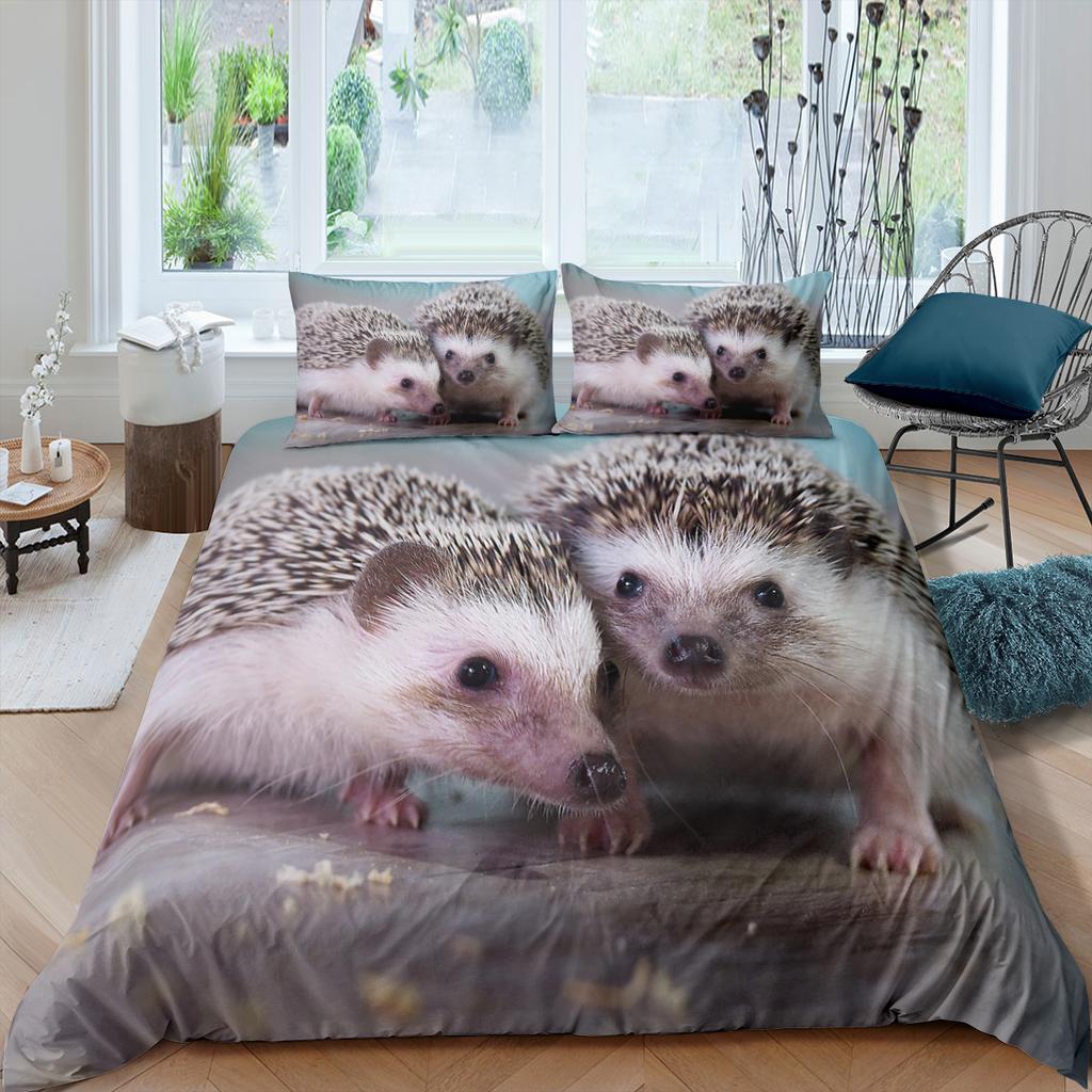 3D-Igel-Bettwäsche-Set, Queen- und King-Size-Größe, 2/3-teilig, luxuriös, Tier-Bettdecke/Bettbezug/Kissenbezug-Sets