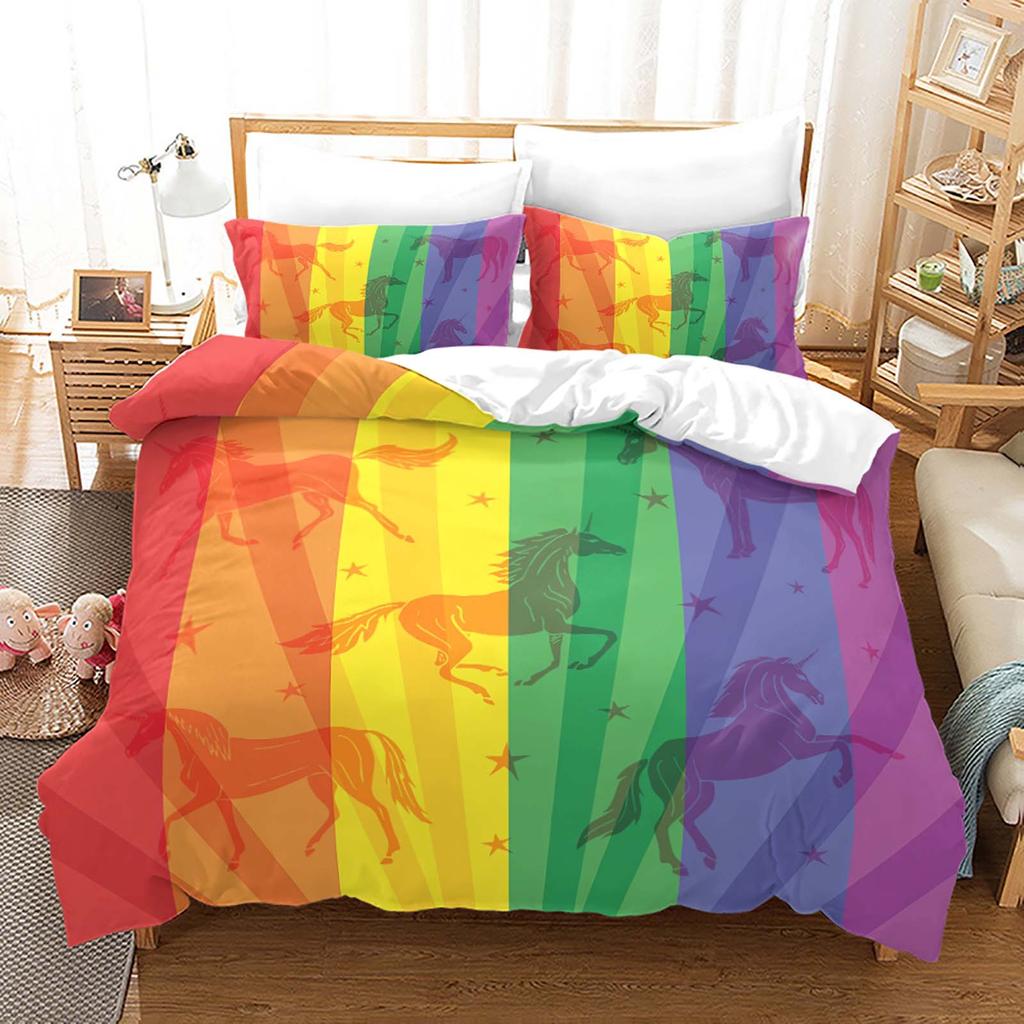 3D Horse Bedding Set Animal Duvet Cover Pillowcase 2/3pcs Birthday Gift AU210 * 240 Full Size Quick Drying Soft and Minimalist Style Home Textile